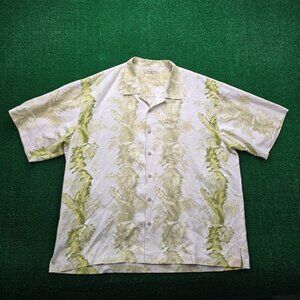 Tommy Bahama Hawaiian Shirt Mens 2XL/3XL Green 100% Silk Camp Summer Beach